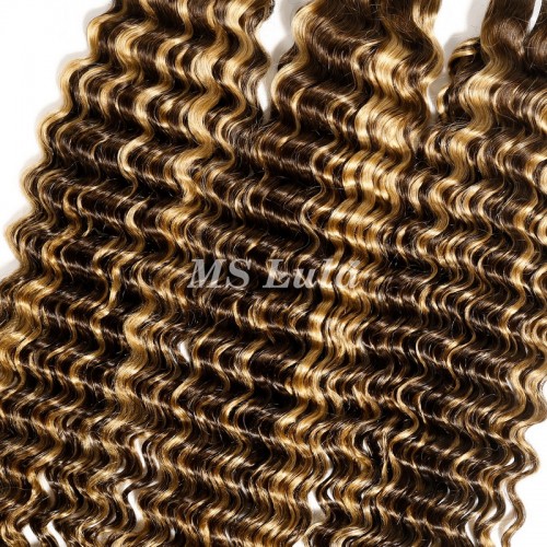 #4/27 Honey Blonde Highlight Deep Wave Virgin Human Hair Bundles | Human Hair Wig | Lace Front